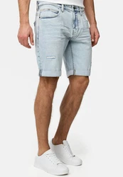 Indicode Herren Caden Jeans Shorts mit 5 Taschen Hellblau/Blau