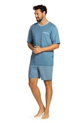 Comte Schlafanzug Herren Pyjama Kurzarm Hellblau/Blau/Grau