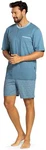 Comte Schlafanzug Herren Pyjama Kurzarm Hellblau/Blau/Grau