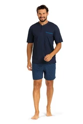 Comte Schlafanzug Herren Pyjama Kurzarm Dunkelblau/Blau/Hellblau