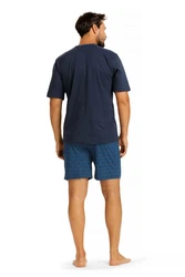 Comte Schlafanzug Herren Pyjama Kurzarm Dunkelblau/Blau/Hellblau