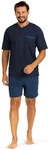 Comte Schlafanzug Herren Pyjama Kurzarm Dunkelblau/Blau/Hellblau