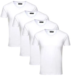 Jack & Jones T-Shirt V-Neck (Spar Set, 4er-Pack) Weiß/Dunkelblau/Creme
