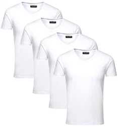 Jack & Jones T-Shirt V-Neck (Spar Set, 4er-Pack) Weiß/Dunkelblau/Creme