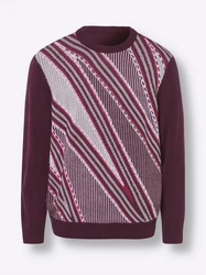 Sieh an! Strickpullover Rundhals-Pullover Bordeaux/Dunkelrot/Lila