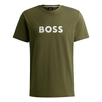 BOSS T-Shirt RN mit Markenprint Dunkelgrün