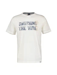 LERROS Herren T-Shirt mit Brust-Print Creme/Weiß
