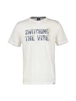 LERROS Herren T-Shirt mit Brust-Print Creme/Weiß