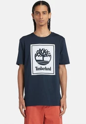 Timberland T-Shirt STACK LOGO Kurzarm Tee Blau/Dunkelblau