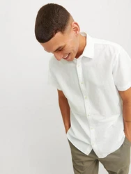 Jack & Jones Kurzarmhemd JJESUMMER LINEN BLEND SHIRT Weiß/Grau/Khaki/Hellgrün