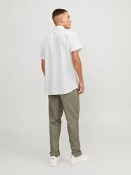 Jack & Jones Kurzarmhemd JJESUMMER LINEN BLEND SHIRT Weiß/Grau/Khaki/Hellgrün