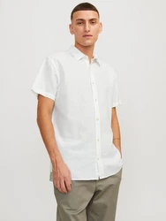 Jack & Jones Kurzarmhemd JJESUMMER LINEN BLEND SHIRT Weiß/Grau/Khaki/Hellgrün