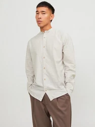 Jack & Jones Langarmhemd JJESUMMER BAND SHIRT LS SN Weiß/Khaki