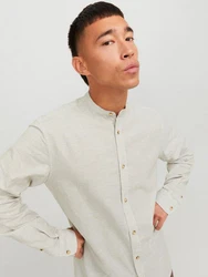 Jack & Jones Langarmhemd JJESUMMER BAND SHIRT LS SN Weiß/Khaki