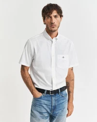 Gant Kurzarmhemd Regular Fit Popeline Hemd Weiß/Creme/Beige