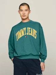 Tommy Jeans Sweatshirt TJM BOXY POP VARSITY CREW Türkis/Grün