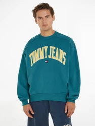 Tommy Jeans Sweatshirt TJM BOXY POP VARSITY CREW Türkis/Grün