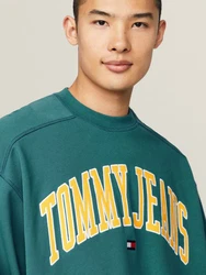 Tommy Jeans Sweatshirt TJM BOXY POP VARSITY CREW Türkis/Grün