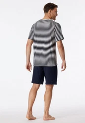 Schiesser Shorty Casual Nightwear 2 tlg Dunkelblau/Blau/Hellblau