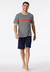 Schiesser Shorty Casual Nightwear 2 tlg Dunkelblau/Blau/Hellblau