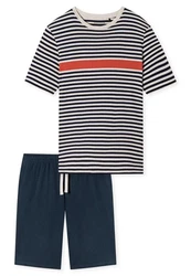 Schiesser Shorty Casual Nightwear 2 tlg Dunkelblau/Blau/Hellblau