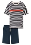 Schiesser Shorty Casual Nightwear 2 tlg Dunkelblau/Blau/Hellblau