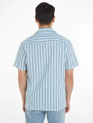 Tommy Jeans Kurzarmhemd TJM STRIPE LINEN SS SHIRT EXT Blau/Hellblau/Türkis