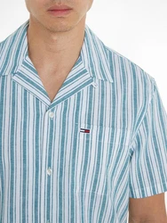Tommy Jeans Kurzarmhemd TJM STRIPE LINEN SS SHIRT EXT Blau/Hellblau/Türkis