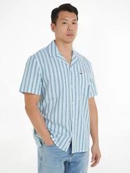 Tommy Jeans Kurzarmhemd TJM STRIPE LINEN SS SHIRT EXT Blau/Hellblau/Türkis