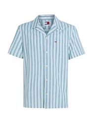 Tommy Jeans Kurzarmhemd TJM STRIPE LINEN SS SHIRT EXT Blau/Hellblau/Türkis