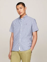Tommy Hilfiger Kurzarmhemd W-CO/LI CLASSIC STP RF SHIRT blau/weiß