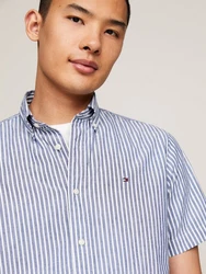 Tommy Hilfiger Kurzarmhemd W-CO/LI CLASSIC STP RF SHIRT blau/weiß