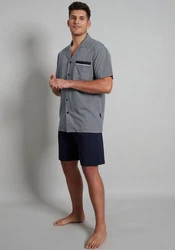 GTZBURG Pyjama Shorty Brooklyn Grau/Dunkelblau/Blau/Hellblau