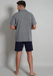 GTZBURG Pyjama Shorty Brooklyn Grau/Dunkelblau/Blau/Hellblau