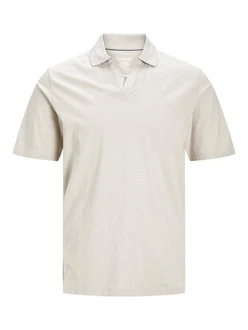 Jack & Jones Poloshirt JJESUMMER LINEN POLO SS LN Khaki/Weiß/Braun/Beige