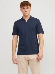 Jack & Jones Poloshirt JJESUMMER LINEN POLO SS LN Dunkelblau/Blau