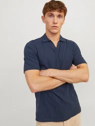 Jack & Jones Poloshirt JJESUMMER LINEN POLO SS LN Dunkelblau/Blau
