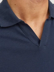 Jack & Jones Poloshirt JJESUMMER LINEN POLO SS LN Dunkelblau/Blau
