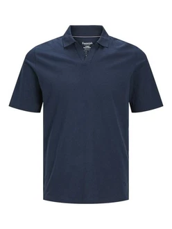 Jack & Jones Poloshirt JJESUMMER LINEN POLO SS LN Dunkelblau/Blau