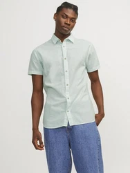 Jack & Jones Kurzarmhemd JJESUMMER LINEN BLEND SHIRT Hellgrün/Grün/Türkis