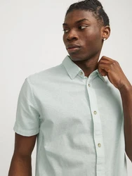Jack & Jones Kurzarmhemd JJESUMMER LINEN BLEND SHIRT Hellgrün/Grün/Türkis