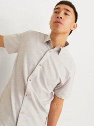 Jack & Jones Kurzarmhemd JJESUMMER LINEN BLEND SHIRT Weiß/Khaki/Beige/Braun