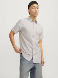 Jack & Jones Kurzarmhemd JJESUMMER LINEN BLEND SHIRT Weiß/Khaki/Beige/Braun