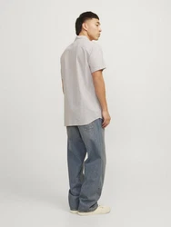 Jack & Jones Kurzarmhemd JJESUMMER LINEN BLEND SHIRT Weiß/Khaki/Beige/Braun