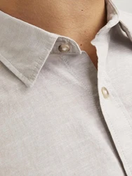 Jack & Jones Kurzarmhemd JJESUMMER LINEN BLEND SHIRT Weiß/Khaki/Beige/Braun