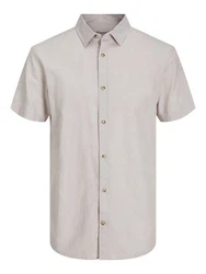 Jack & Jones Kurzarmhemd JJESUMMER LINEN BLEND SHIRT Weiß/Khaki/Beige/Braun