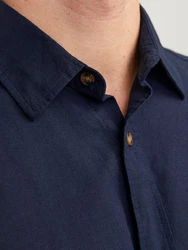 Jack & Jones Kurzarmhemd JJESUMMER LINEN BLEND SHIRT Dunkelblau/Blau/Hellblau