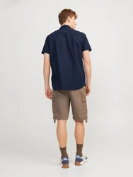 Jack & Jones Kurzarmhemd JJESUMMER LINEN BLEND SHIRT Dunkelblau/Blau/Hellblau