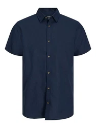 Jack & Jones Kurzarmhemd JJESUMMER LINEN BLEND SHIRT Dunkelblau/Blau/Hellblau