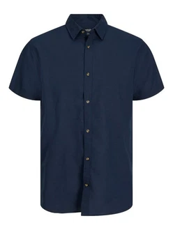 Jack & Jones Kurzarmhemd JJESUMMER LINEN BLEND SHIRT Dunkelblau/Blau/Hellblau